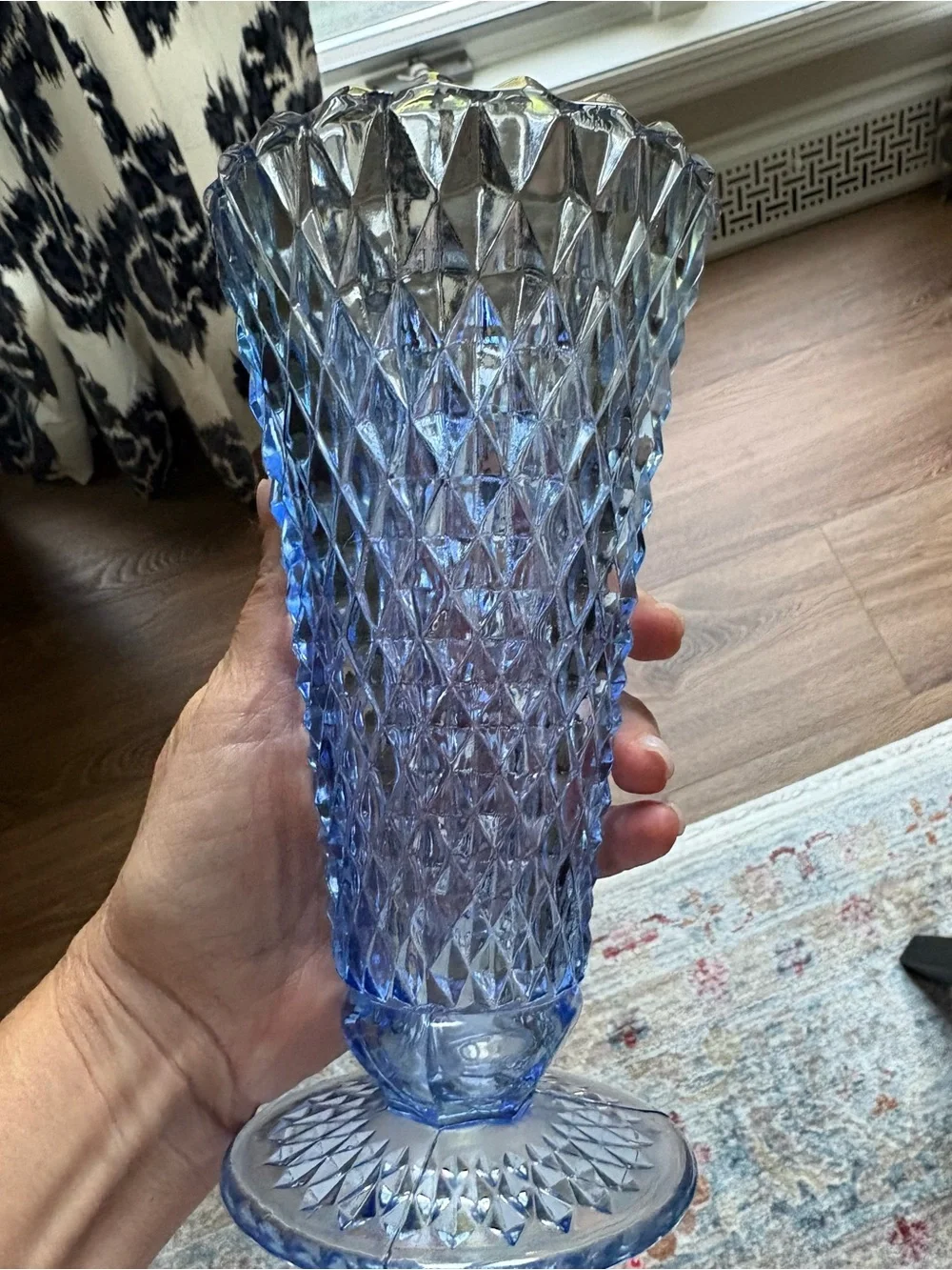Indiana Glass Light Blue Diamond-Pattern Vase